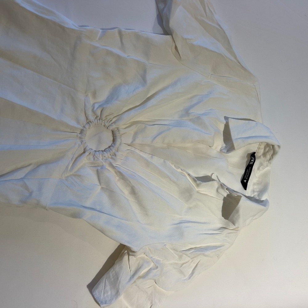 Zara White Ring Detail Mini Dress‎ Short Sleeve Cutout Shirt Dress Small